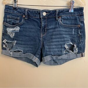 Aeropostale Lo Rise Shorty Jean Shorts Jorts MIDI Cuffed Distressed Size 10